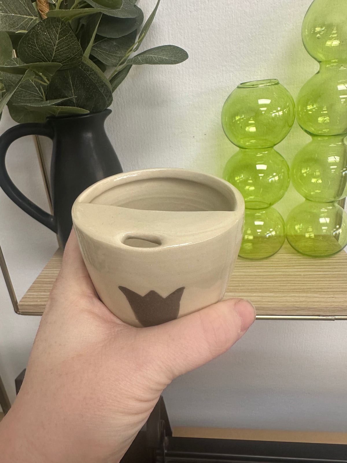 Tulie Pottery Travel Mug - Grey Tulips