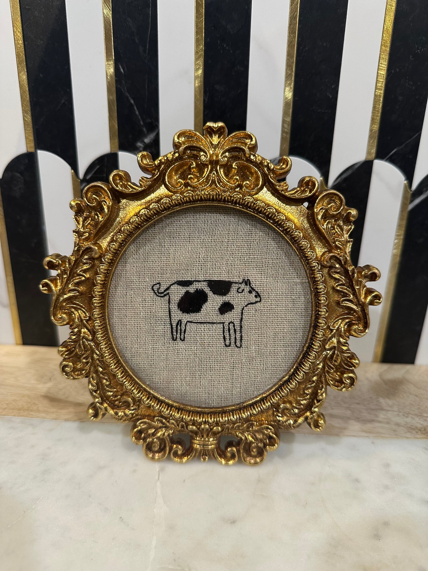 Needle & Fern Embroidered Cow