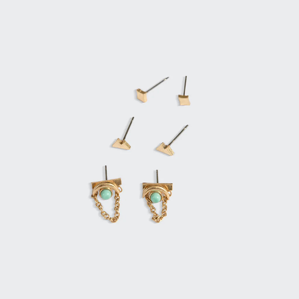 Stud Trio Ear Jacket Set - Gold Mountain Turquoise