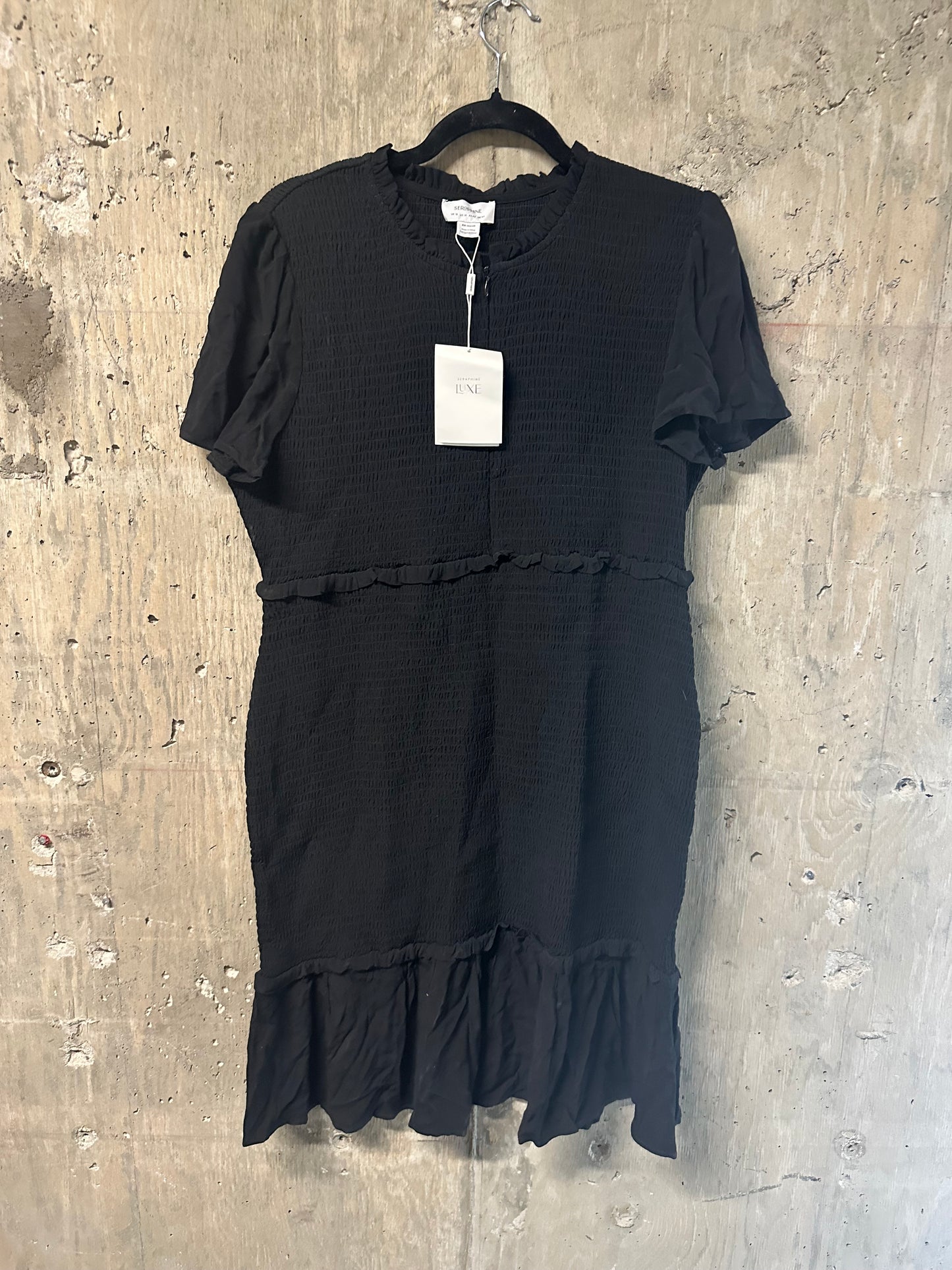 SERAPHINE Black Smocked Nursing Dress - Front Zip Access - Sz 14