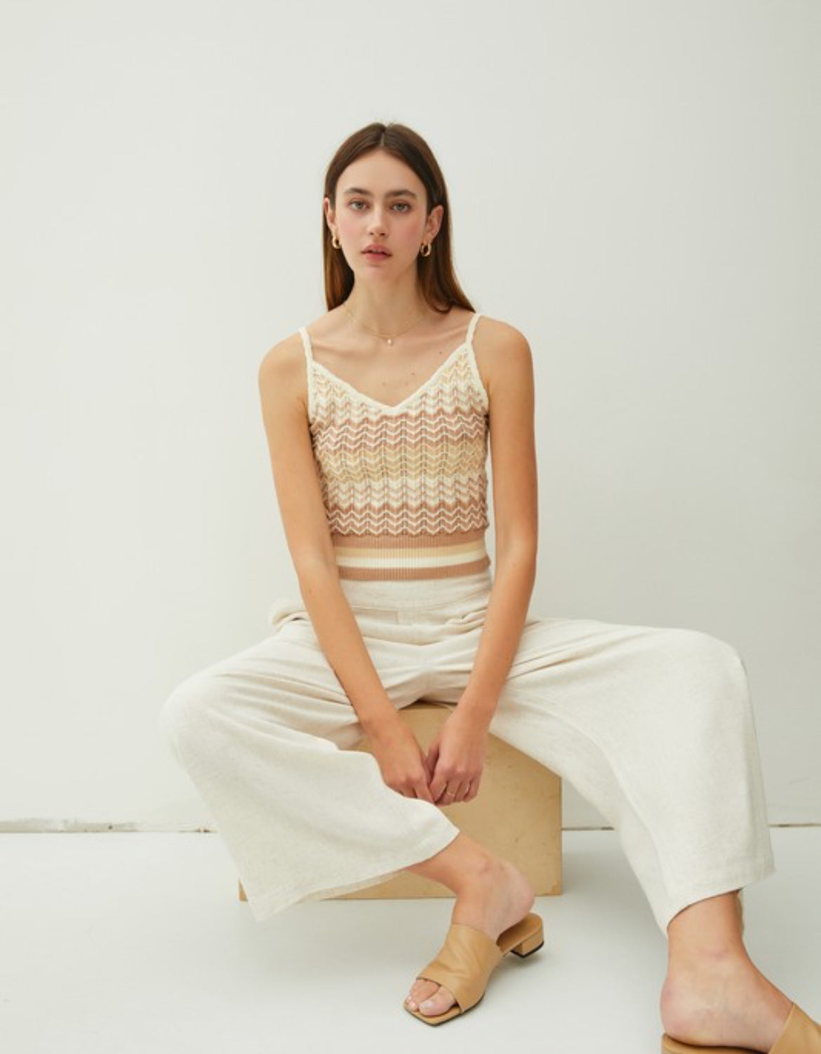Linen Blend Pleated Wide Leg Crop Trouser FINAL SALE