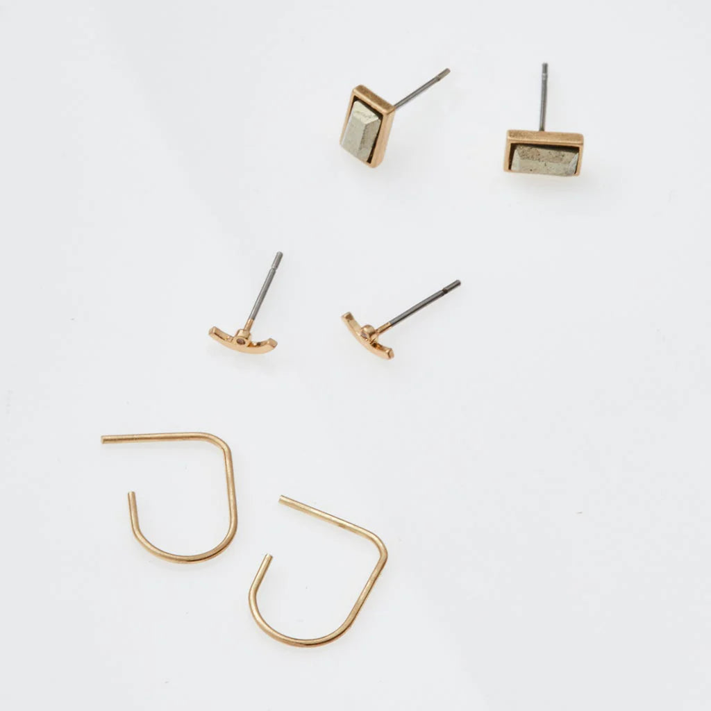 Courtney Stud Trio - Gold + Pyrite