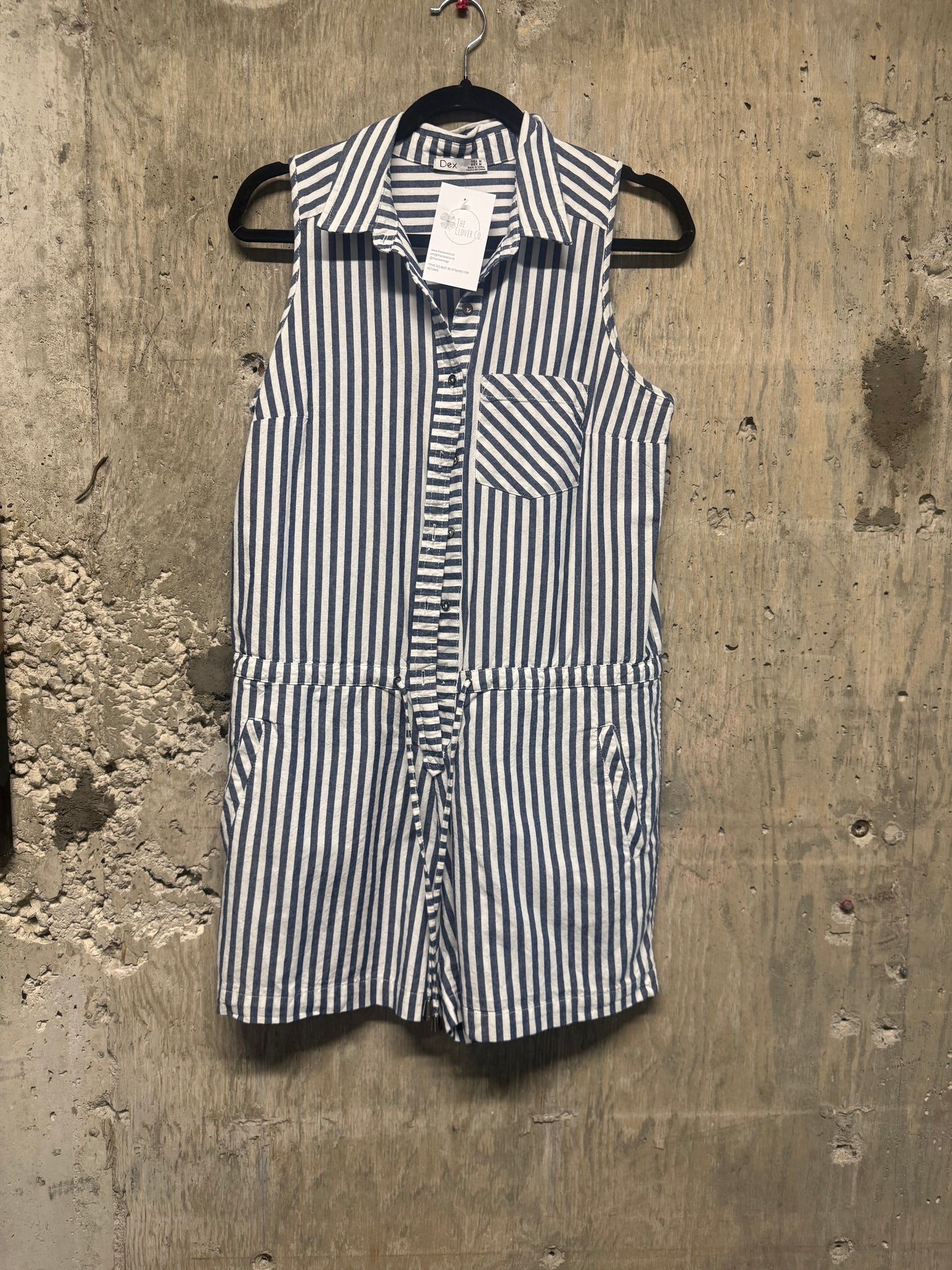 Dex romper navy and white Sz M