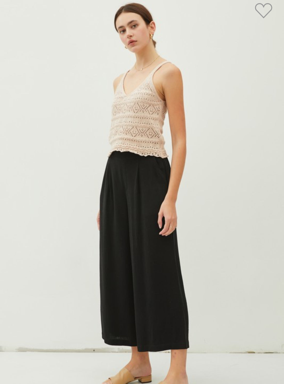 Linen Blend Pleated Wide Leg Crop Trouser FINAL SALE