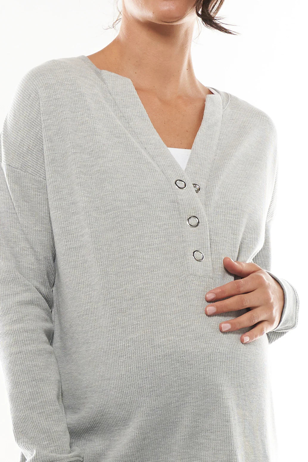 Bae Maternity/Nursing Waffle Henley Sz S