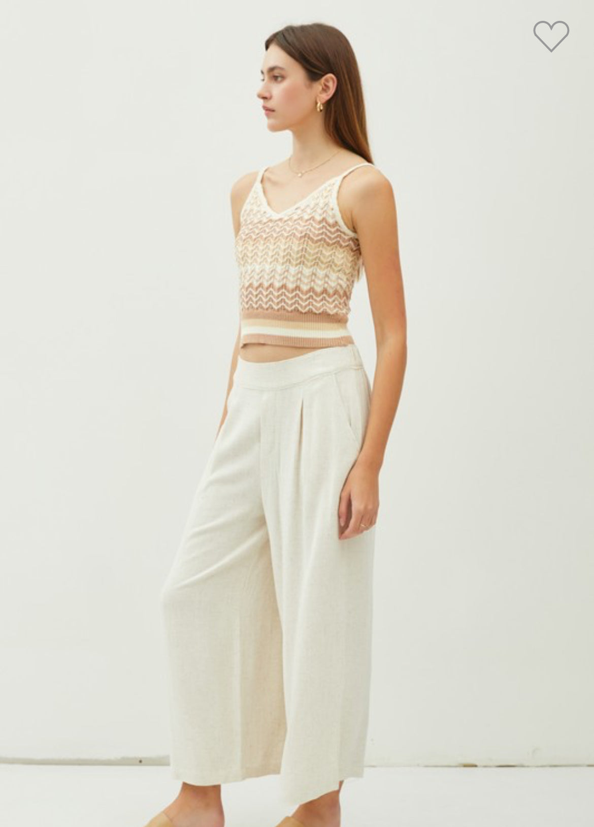Linen Blend Pleated Wide Leg Crop Trouser FINAL SALE