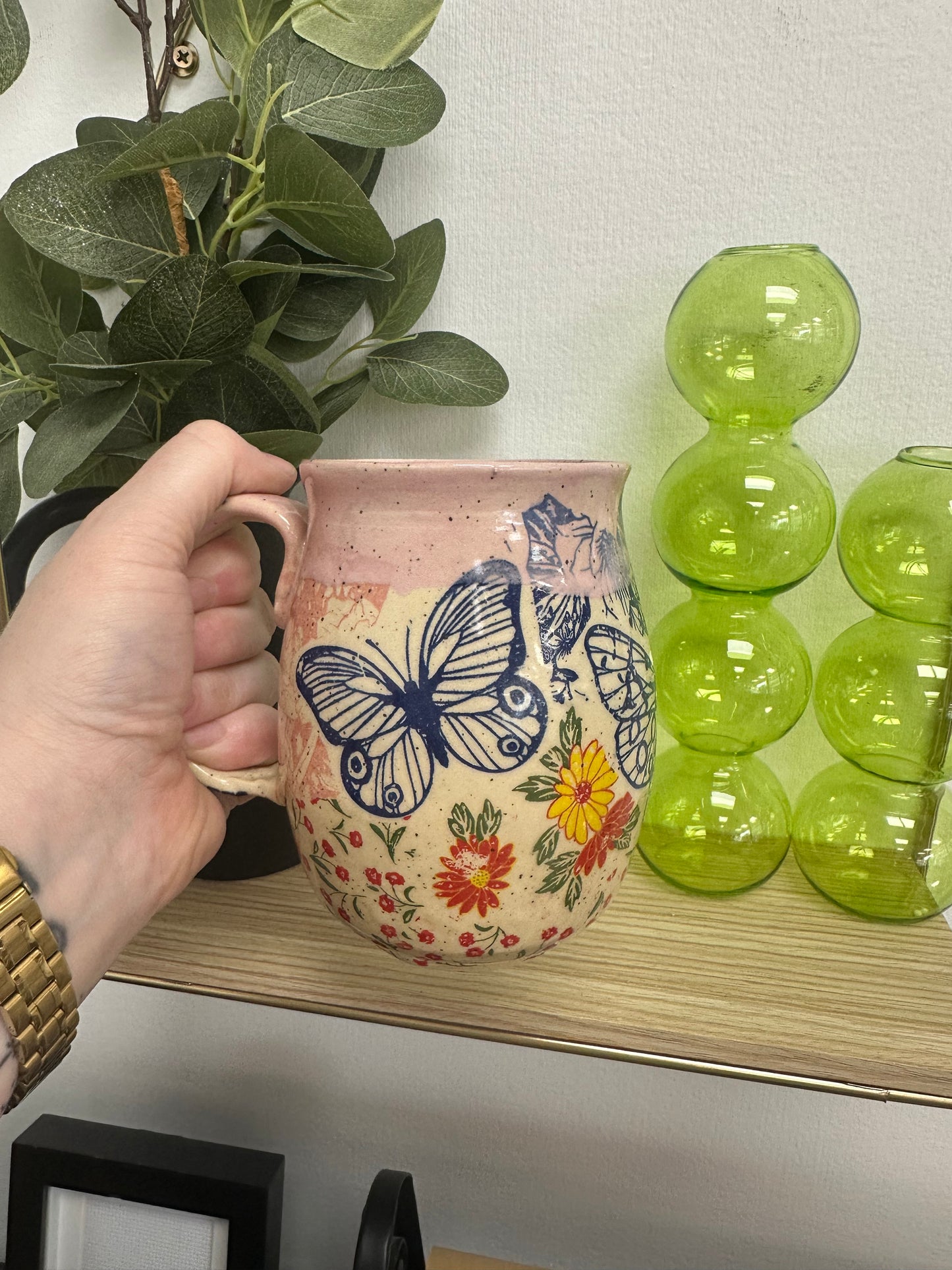 Fawn and Flora Mug - Pink Drip with Butterfly