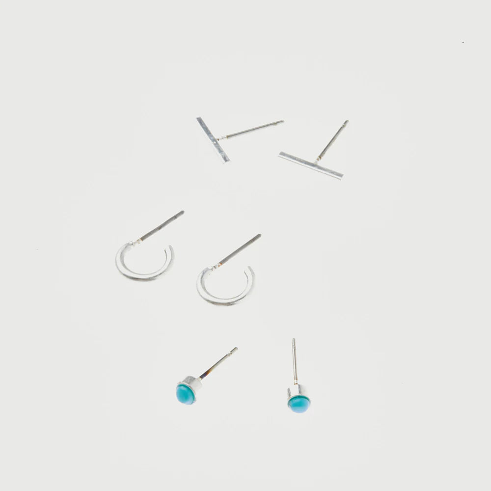 Scarlett Stud Trip - Silver + Turquoise