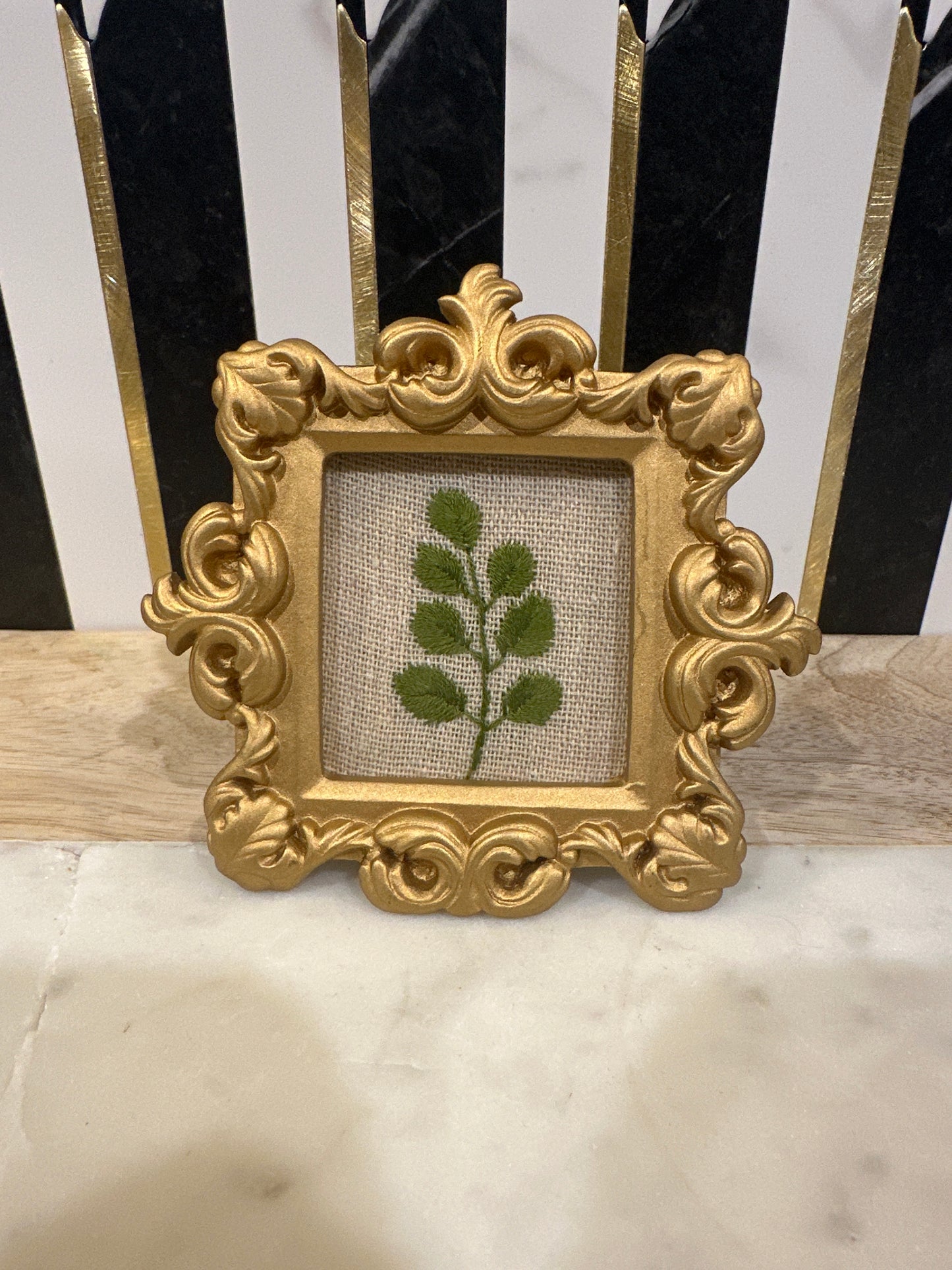 Needle and Fern - Embroidered Stem in Round Frame
