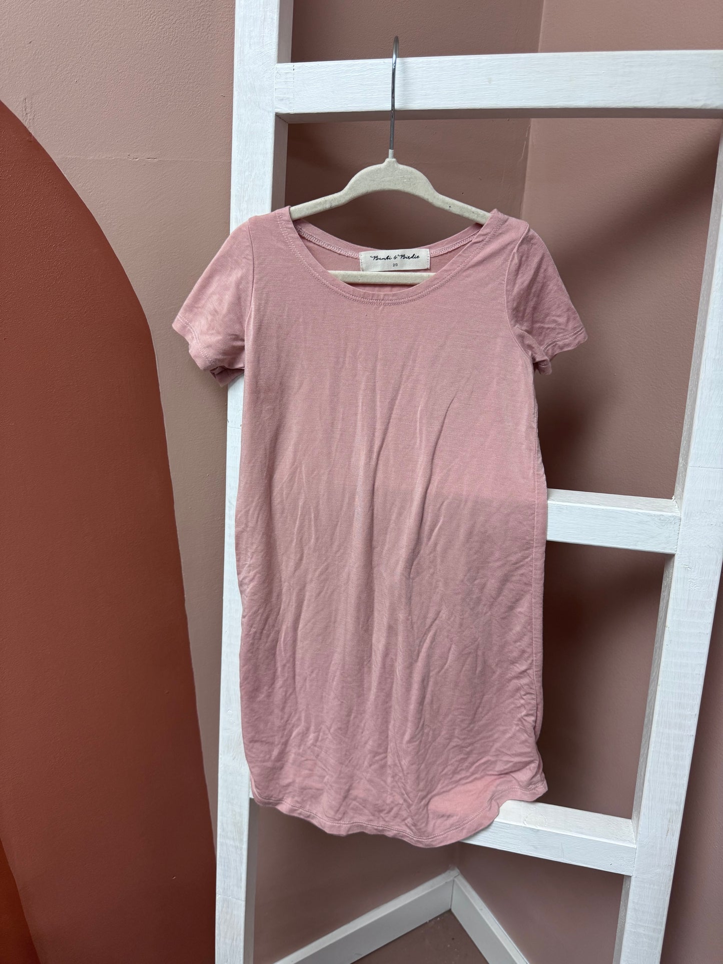 Bambi & Birdie T-Shirt Dress Pink - Size 2/3 Yrs