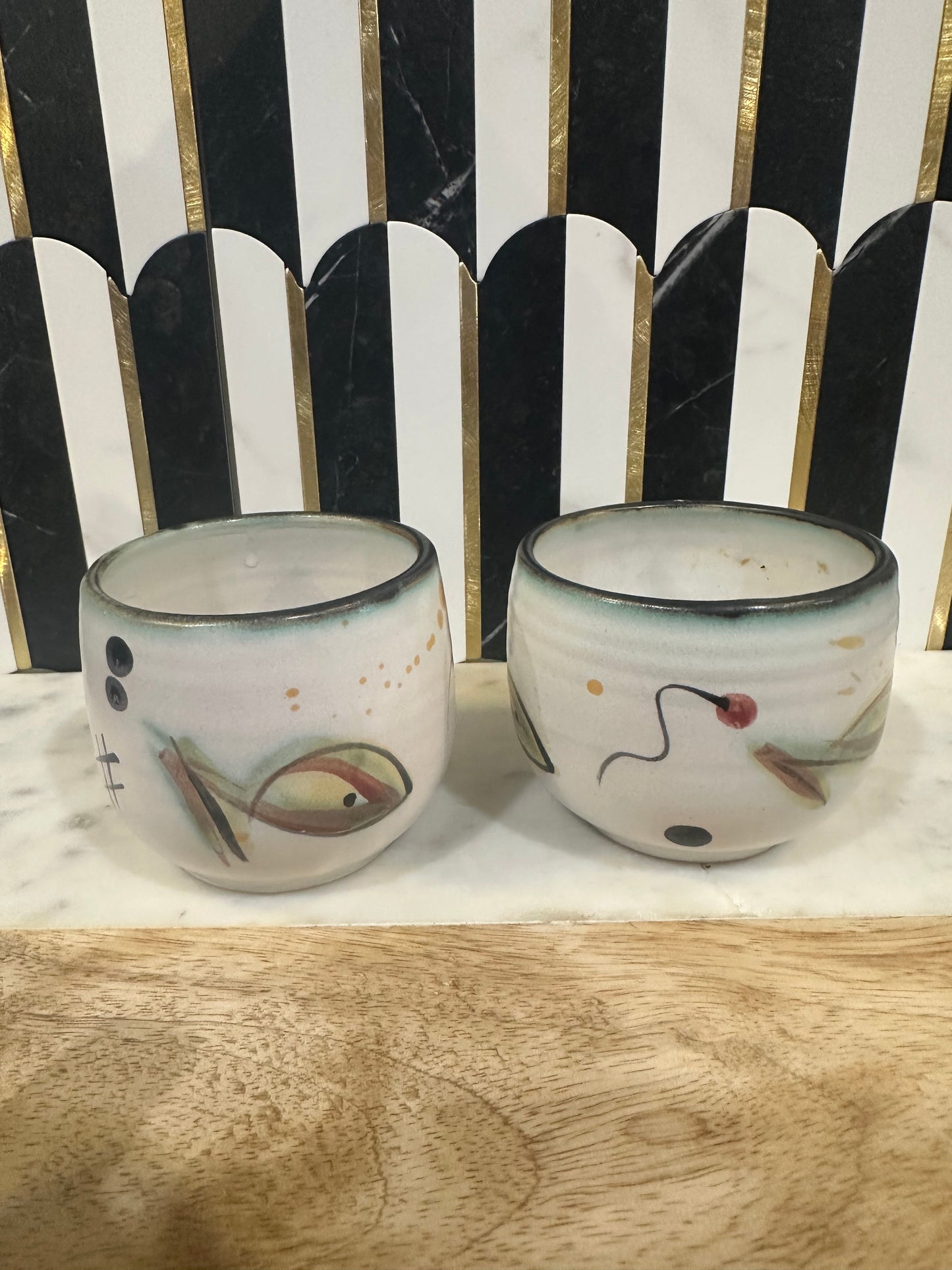 Set of 2 Pottery Fishing Cups