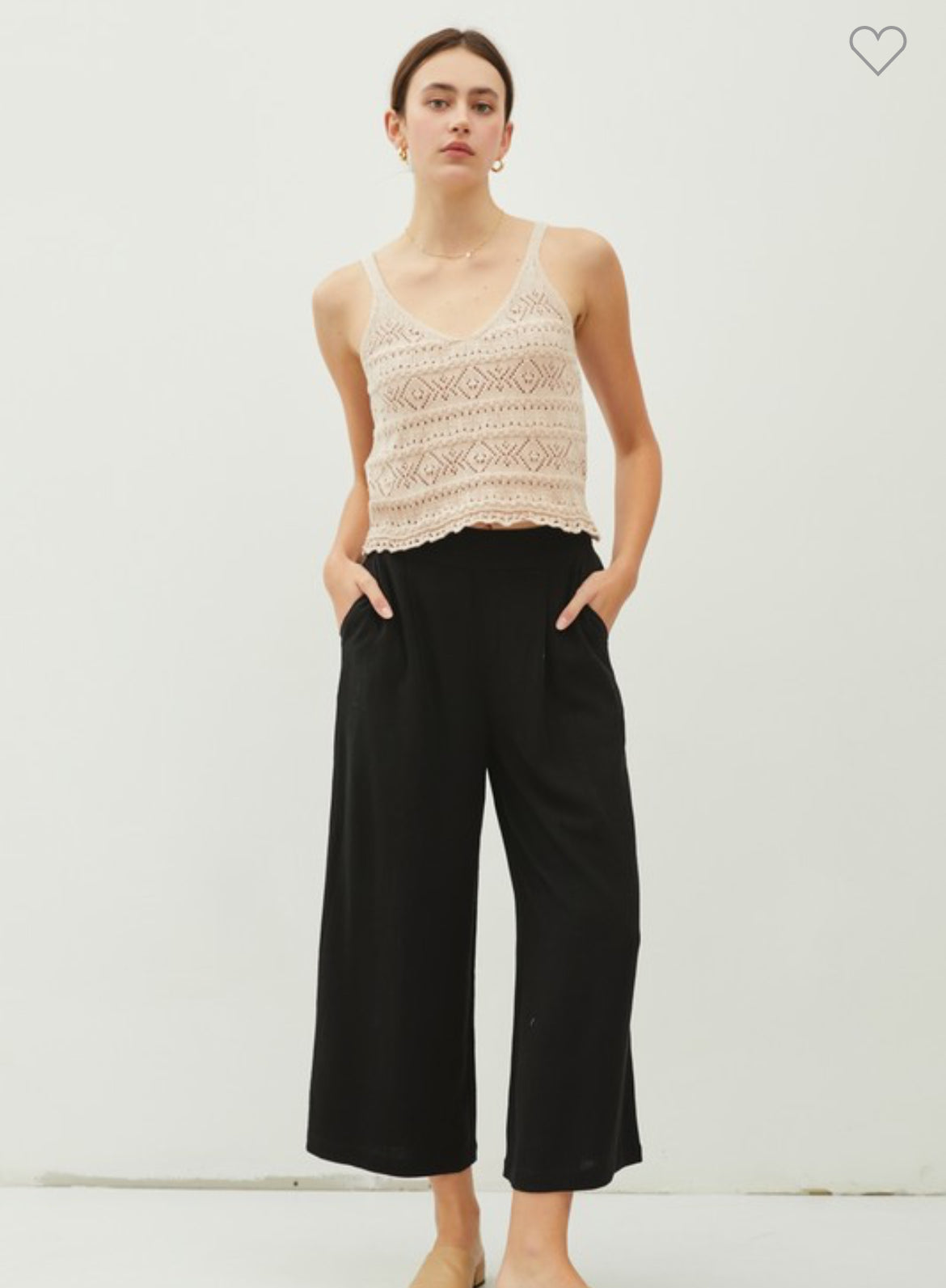 Linen Blend Pleated Wide Leg Crop Trouser FINAL SALE