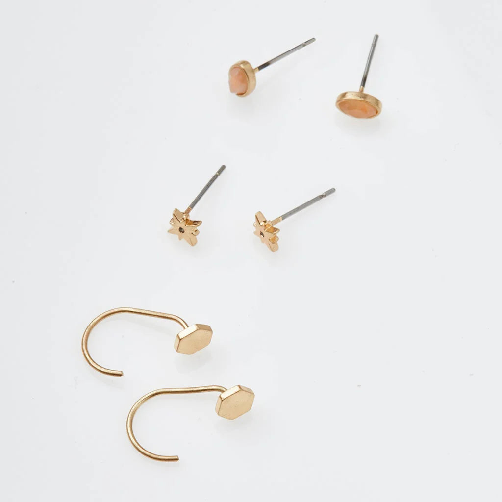 Gabby Stud Trio - Gold + Sunstone