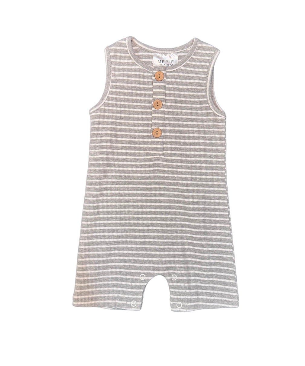 Mebie Baby Grey Stripe Short Romper - Size 3/6 Months