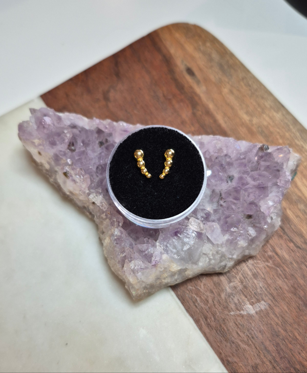 Beaded Crawler Stud Earrings 14kt Gold Plated Sterling Silver .925 – Protective Coating