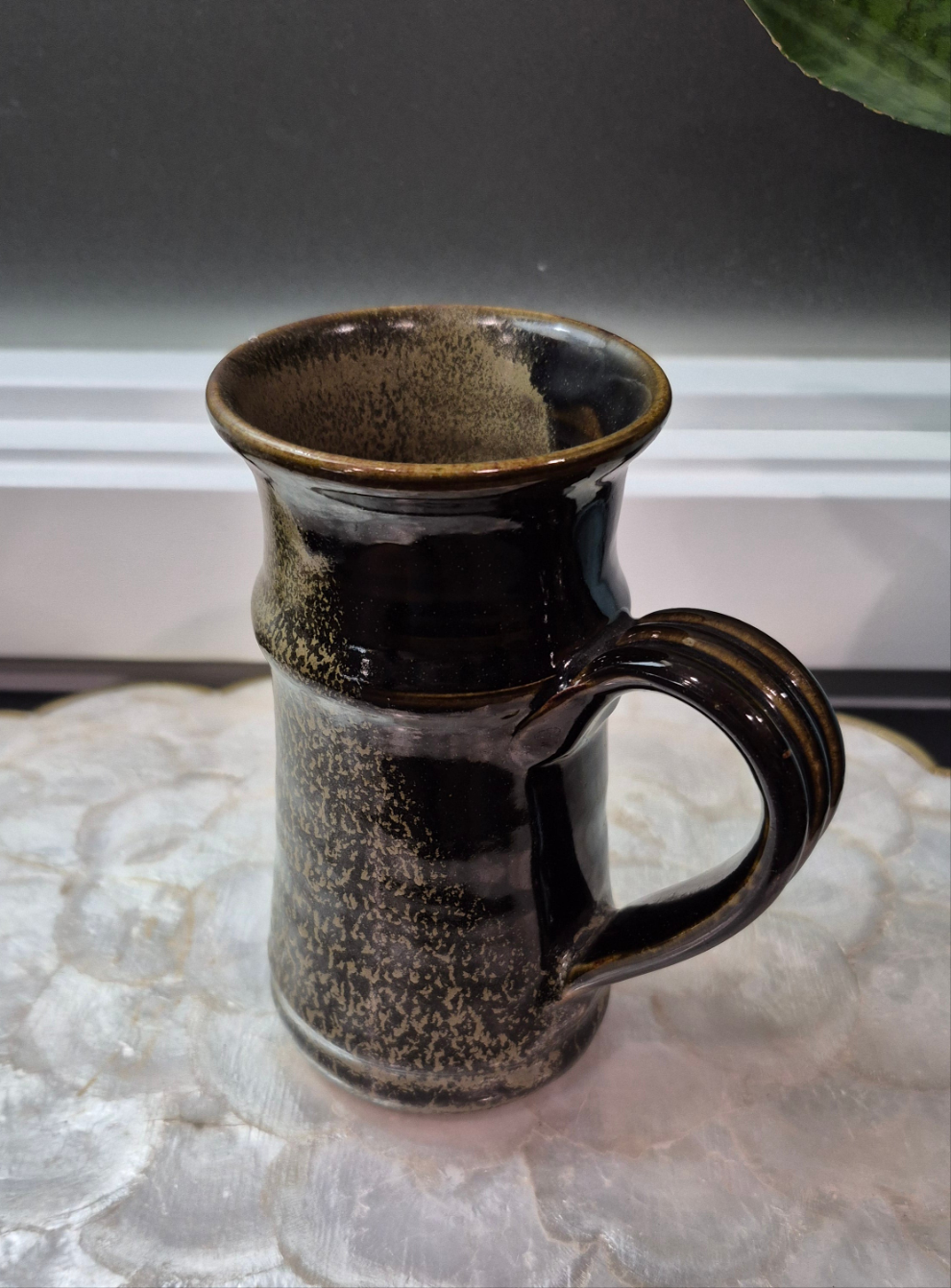 Pottery Mug With Ridged Handle