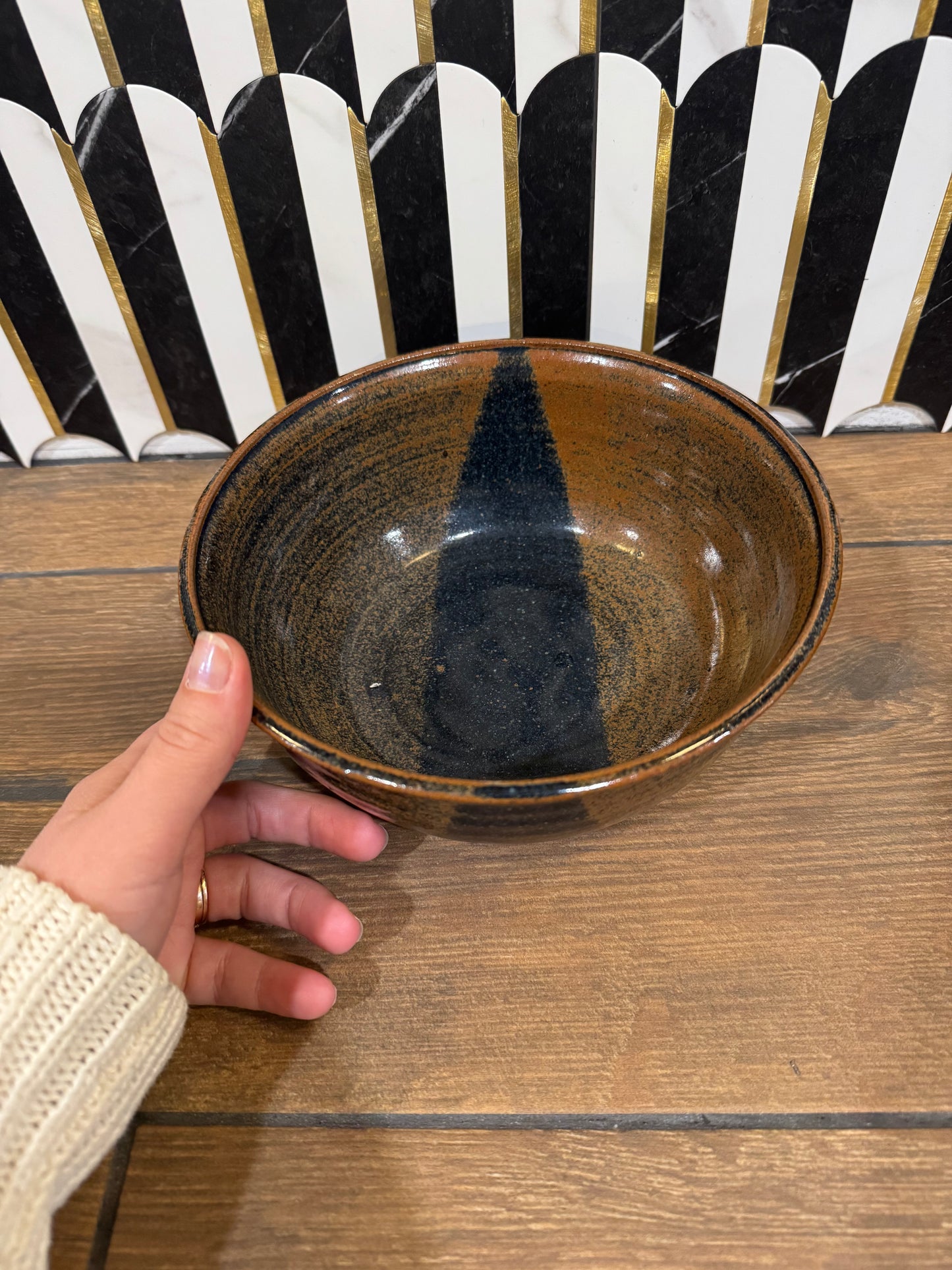 Large Brown Stripe Pottery Bowl