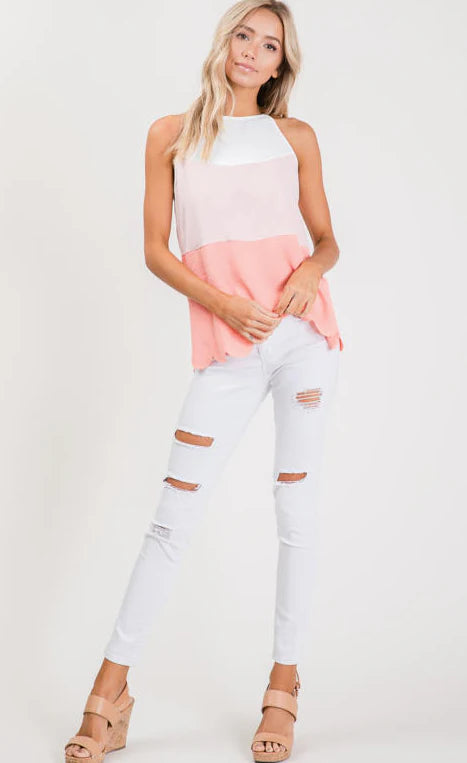 Raw Cut Scallop Hem Blouse (2 Colors) FINAL SALE