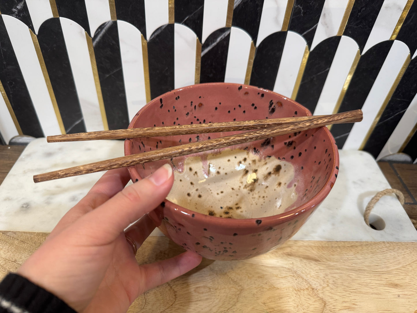 Ceramic Ramen Bowl Pink Speckled A