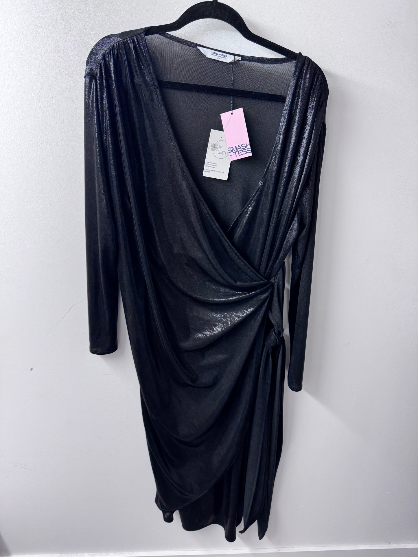 Smash + Tess Confidence Wrap Midi Dress Black Metallic - Size Medium
