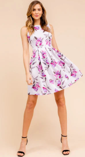 Sleeveless Pleated Floral Dress