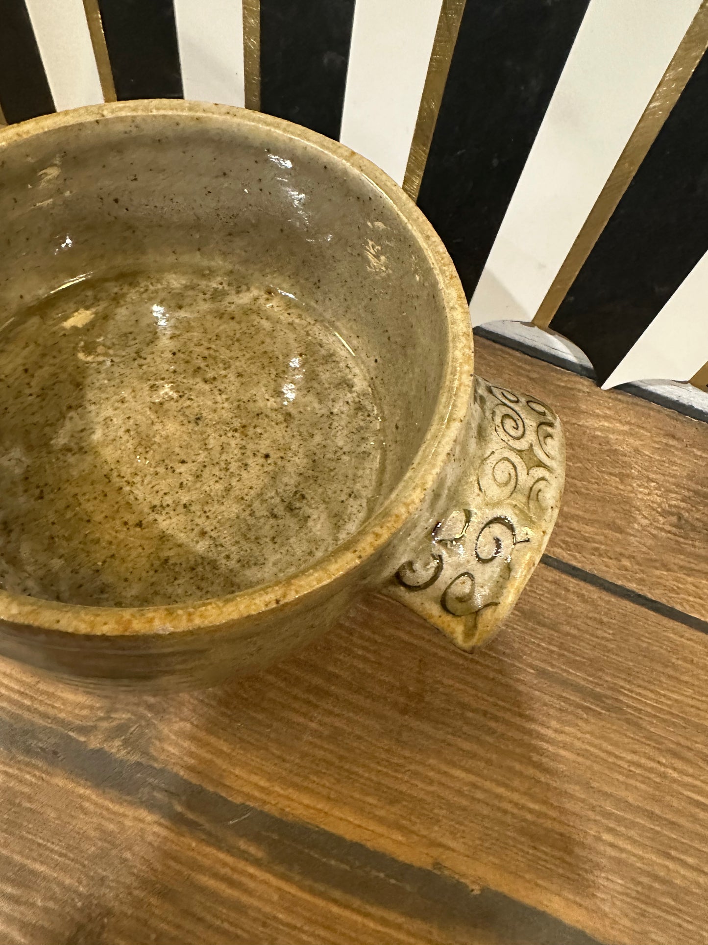 Pottery Bowl with Textured Handles