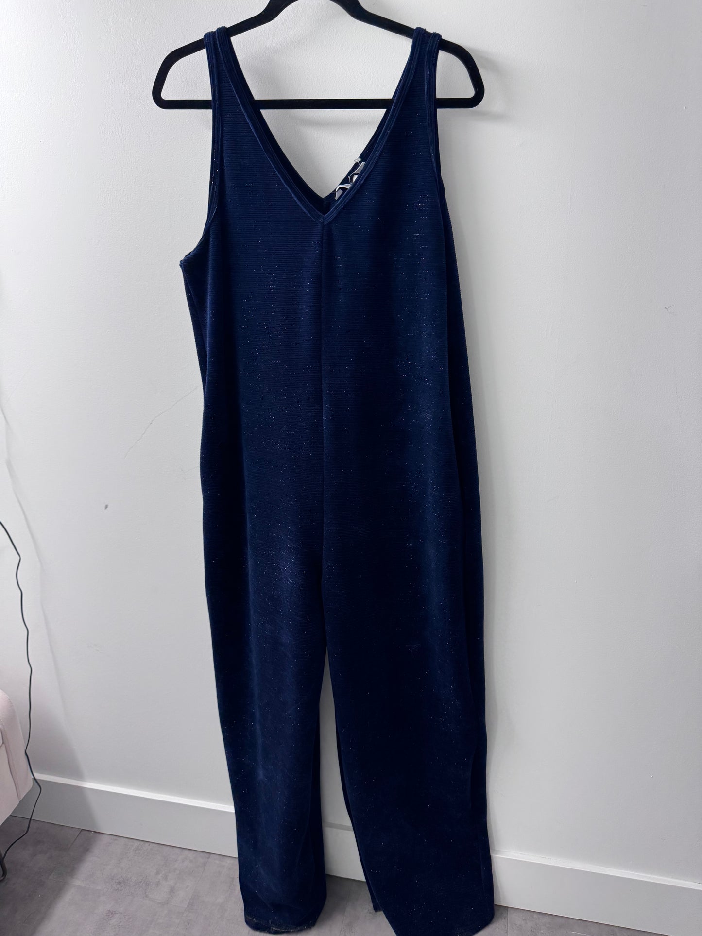 Smash & Tess Tuesday Velvet Navy Sparkle Wide Leg Romper - Size XL