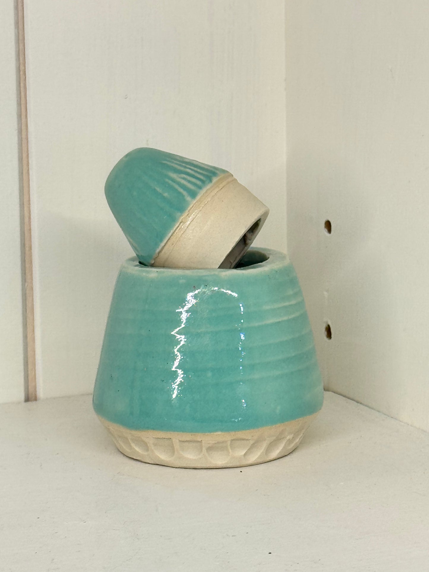 Teal Pottery Tooth Pick Holder