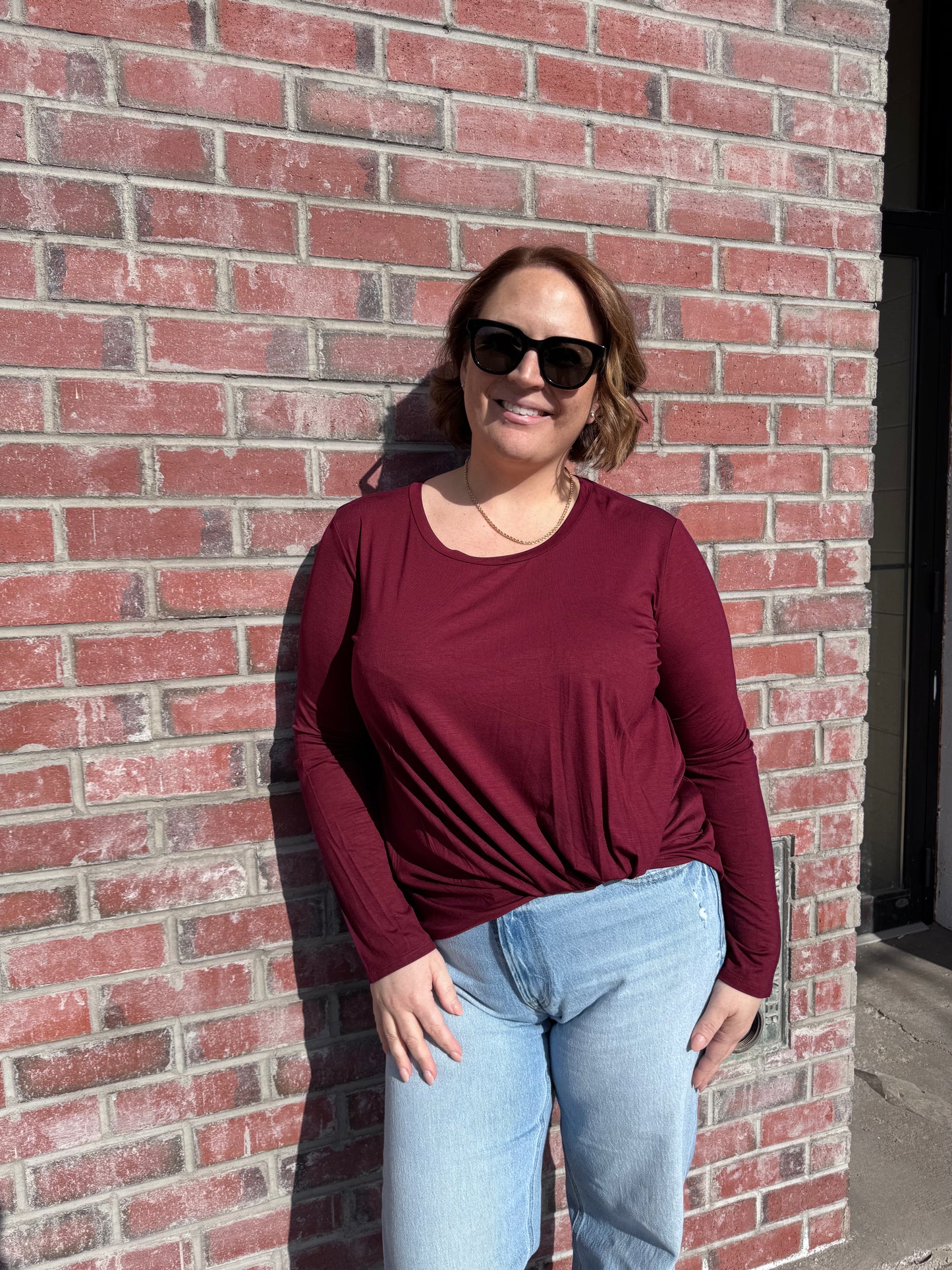 Dark Wine Long Sleeve Modal Twist Front FINAL SALE