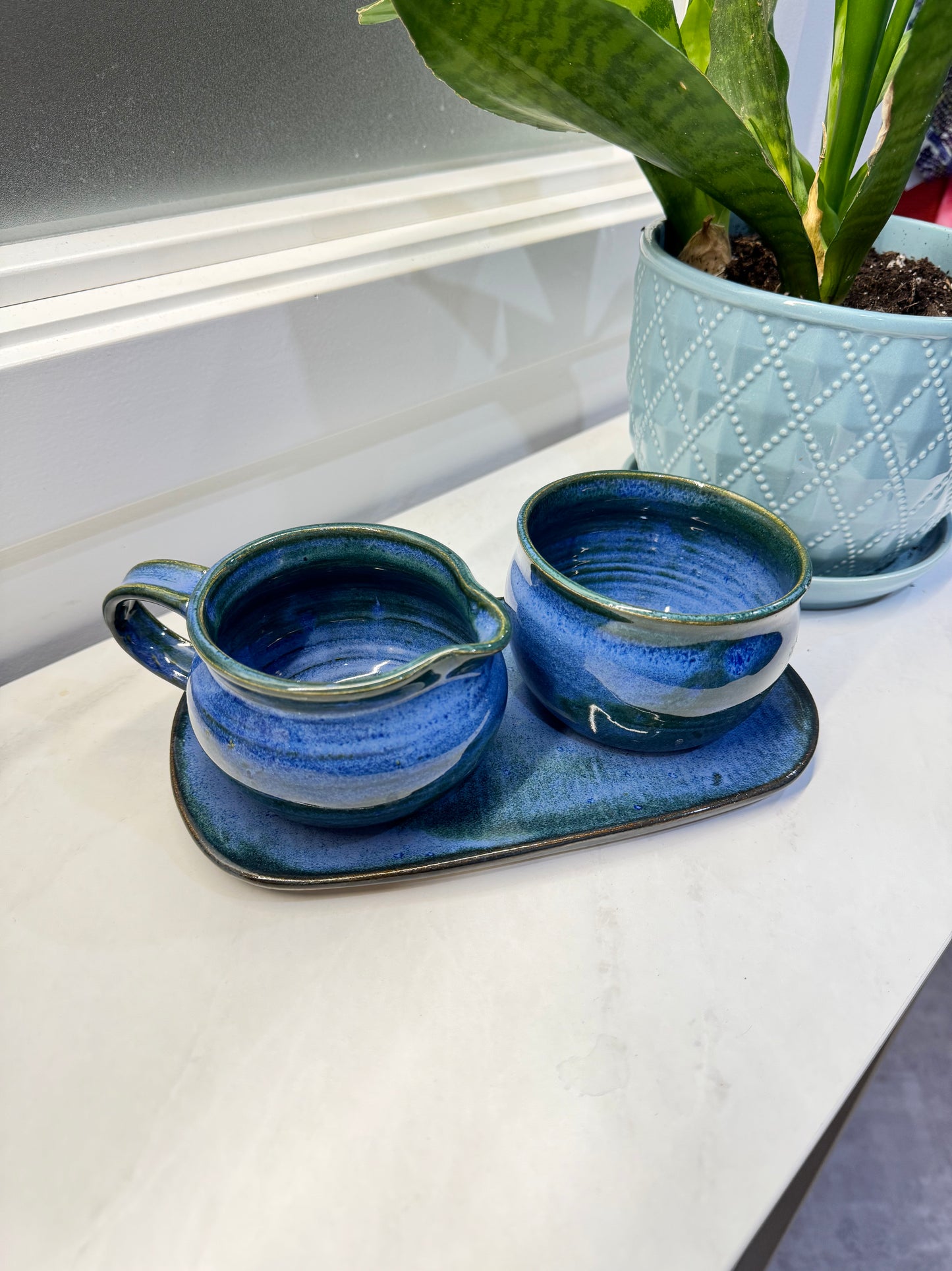 Blue Pottery Cream/Sugar Set