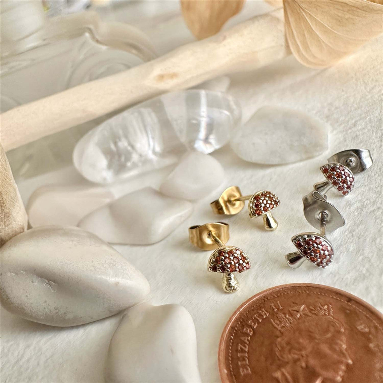 Gem Encrusted Mushroom Stud Earring