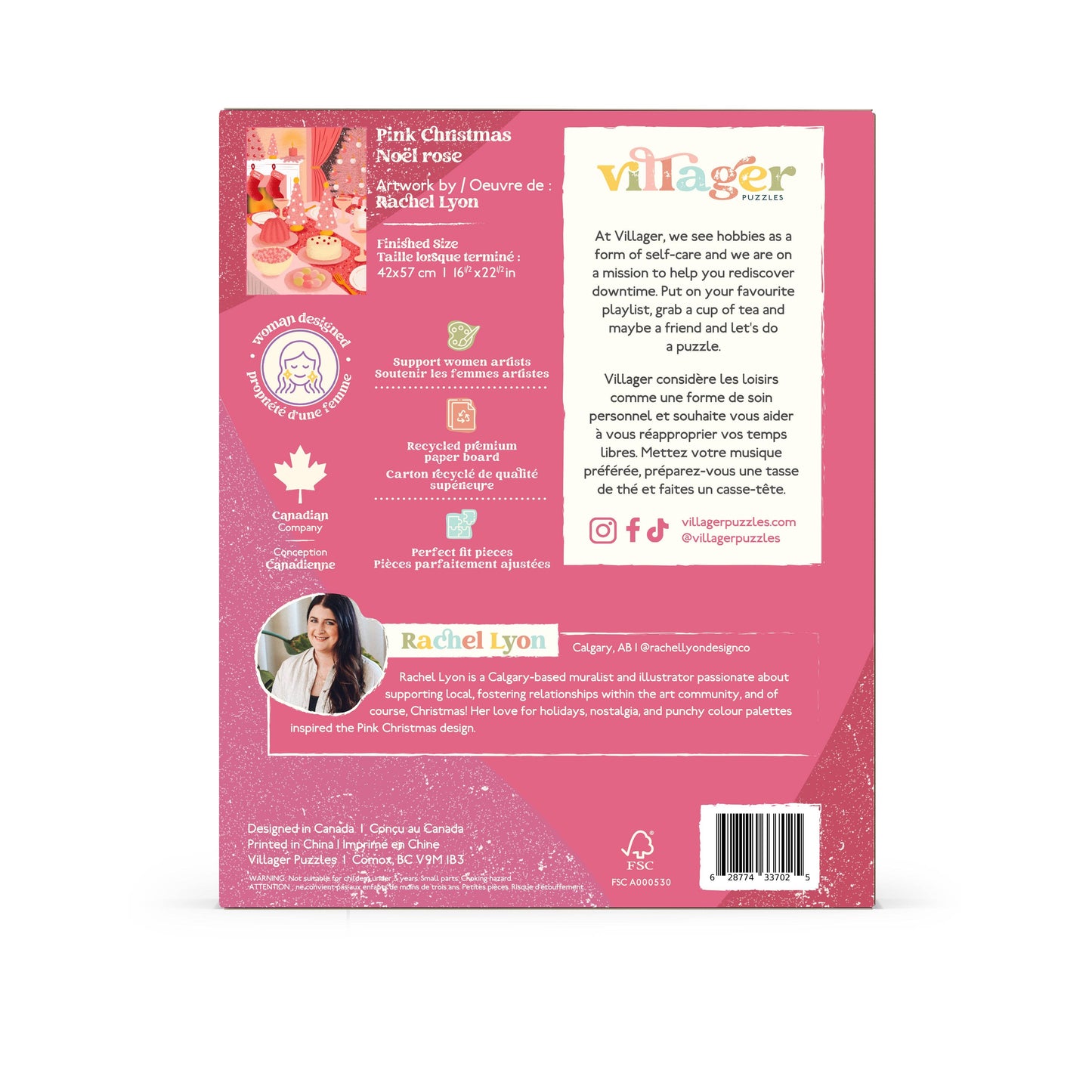 Villager Puzzles - Pink Christmas | 500-Piece Puzzle | Designed in Canada