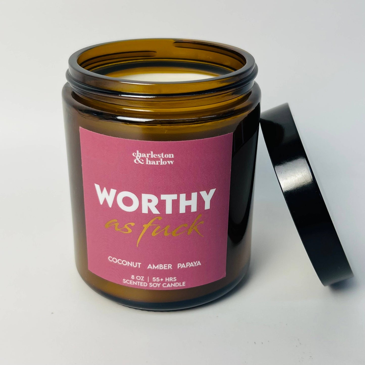 Charleston & Harlow Candle Co. - WORTHY AF - Coconut Amber Papaya Sweary Soy Candle 8oz