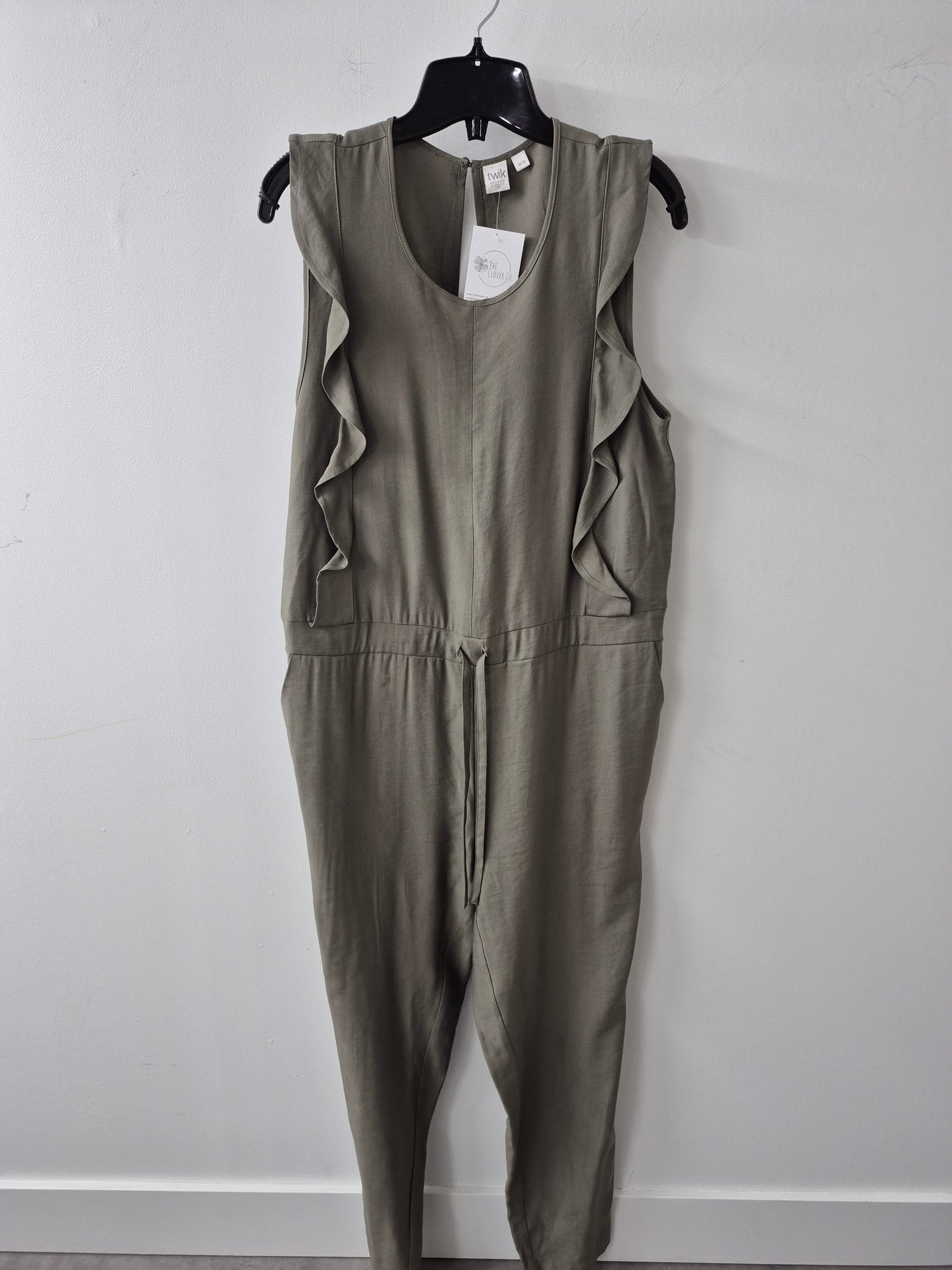 Twik Green Ruffled Front Tie Jumpsuit Size Medium