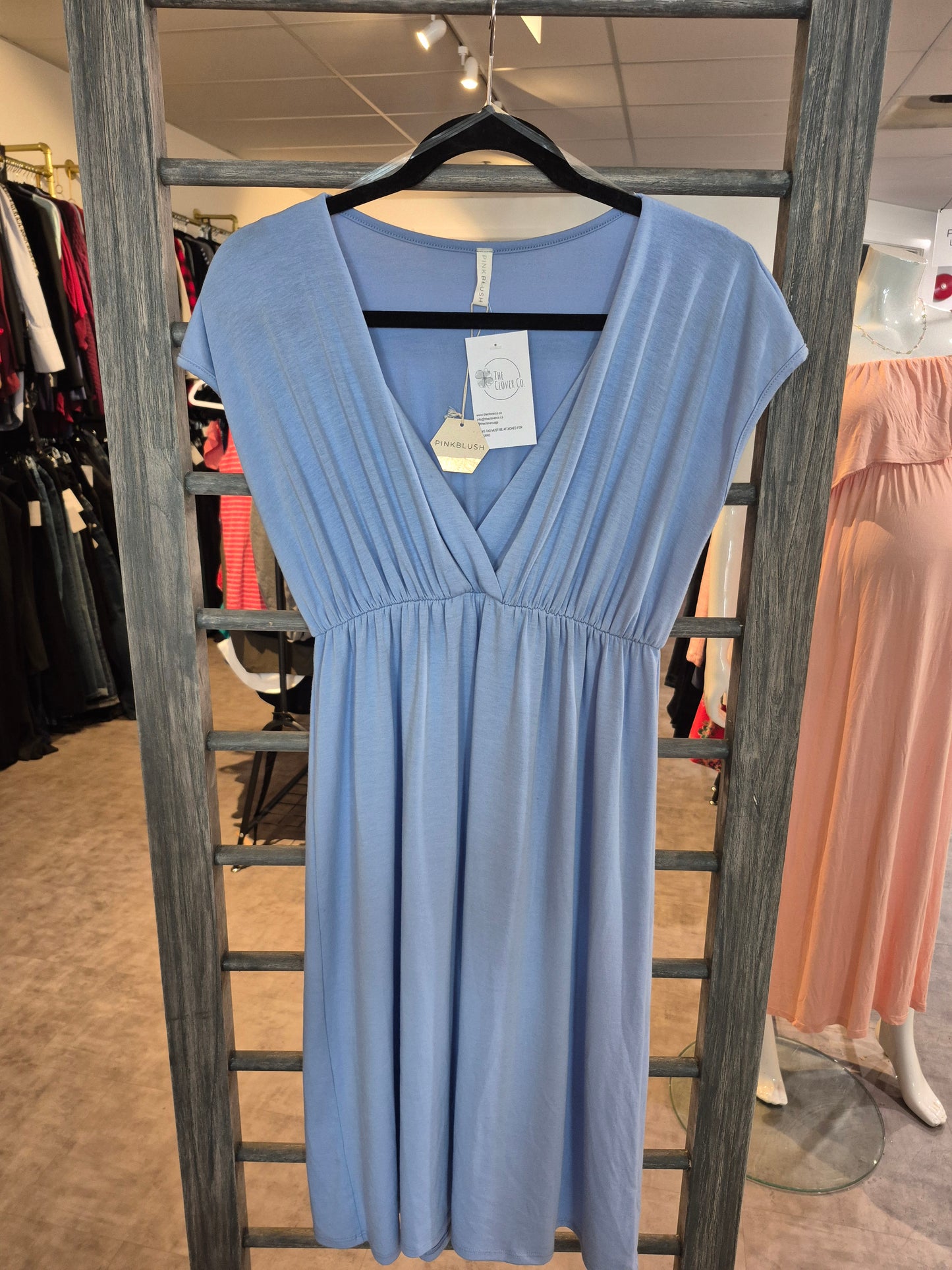 NWT PinkBlush Light Blue Draped Maternity/Nursing Dress Size Medium