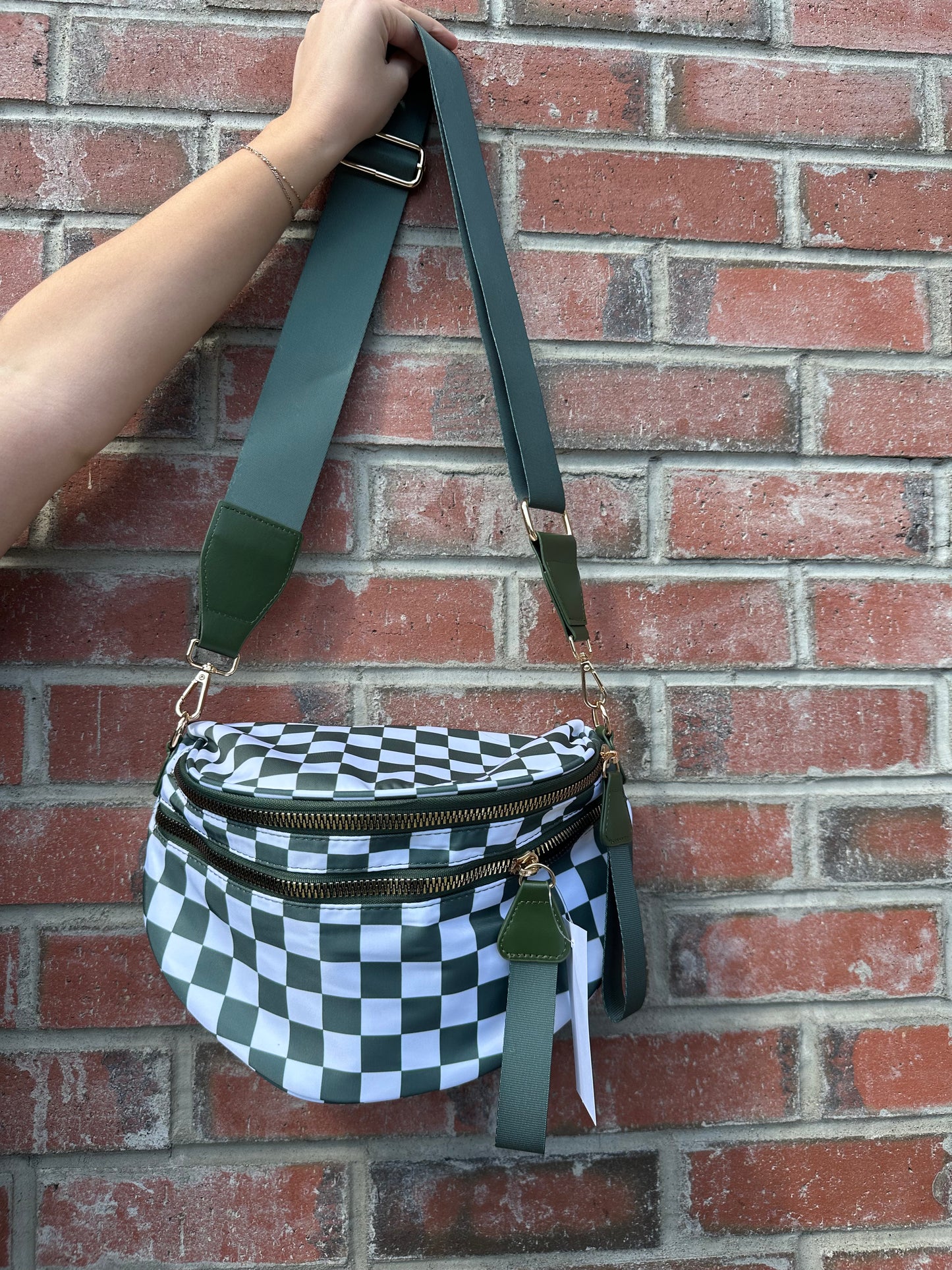 Large Green Checkered Crossbody Bag