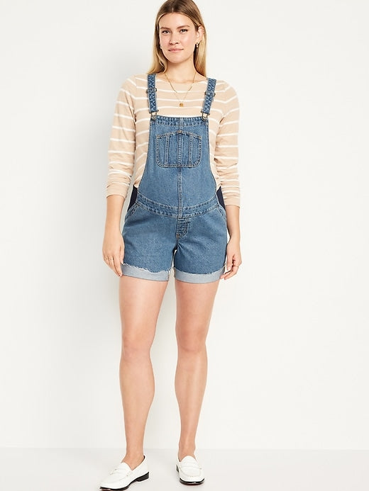 Old Navy Maternity Side-Panel Slouchy Jean Shortalls Size Large