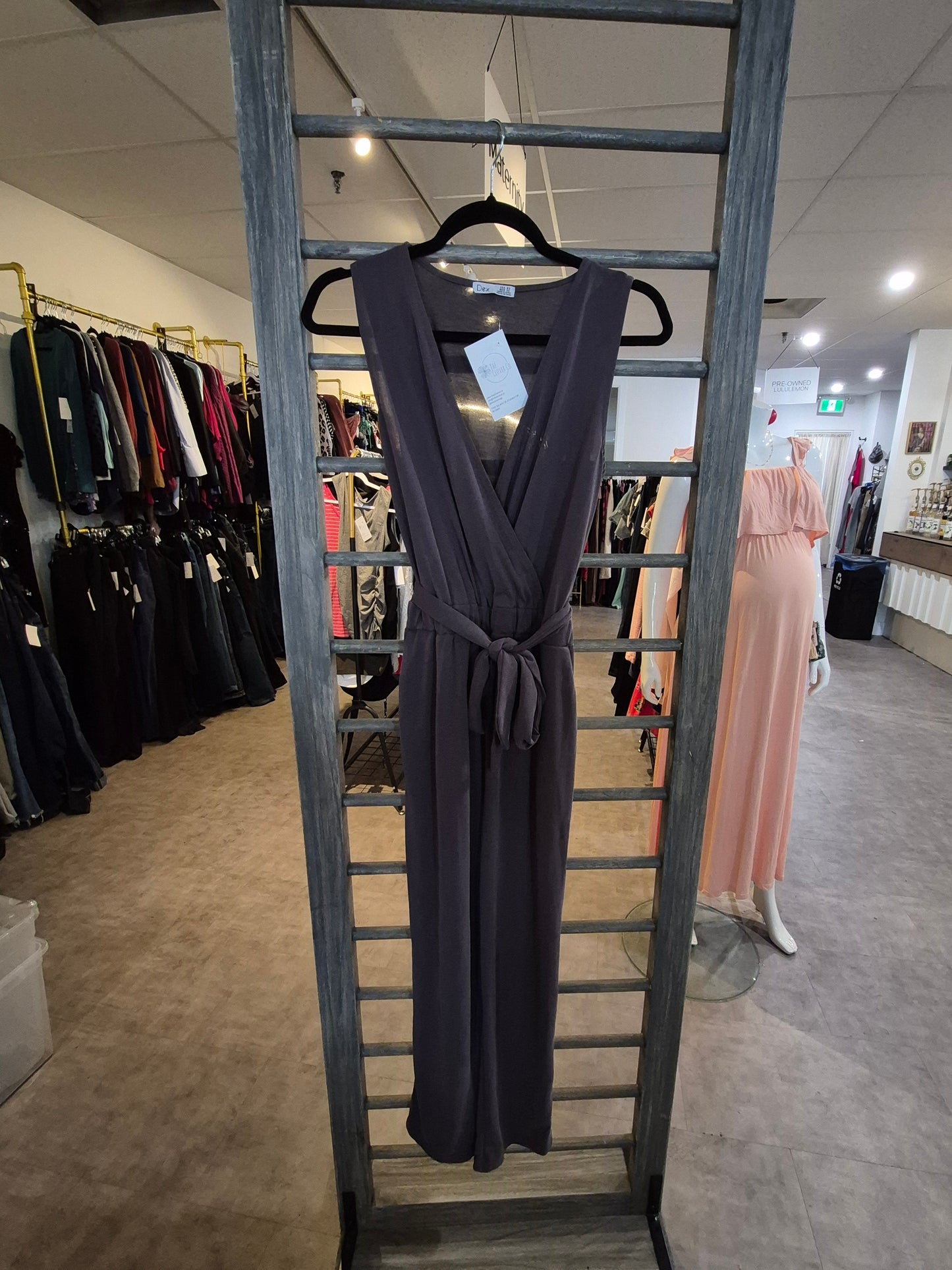 Dex Sueded Jersey Belted Wrap Jumpsuit In Slate Grey Size XS