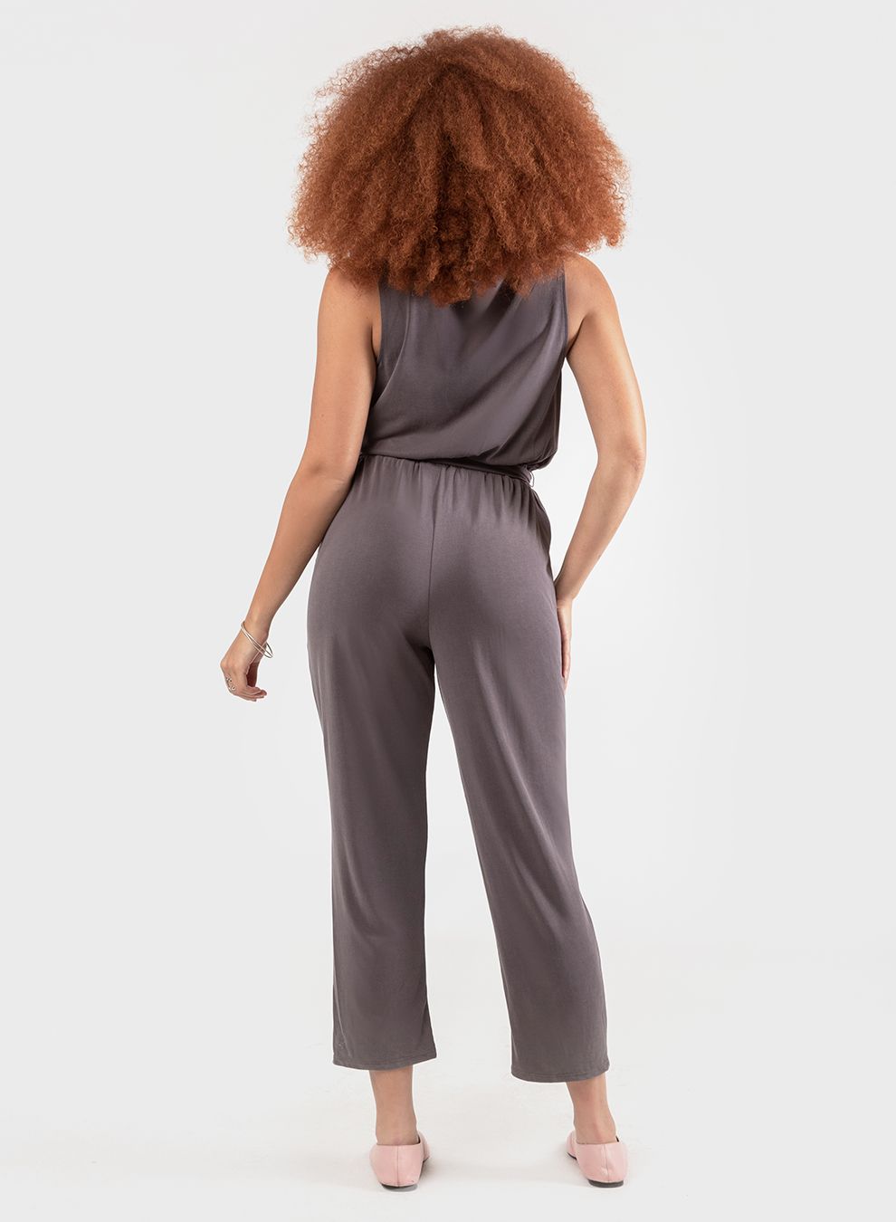 Dex Sueded Jersey Belted Wrap Jumpsuit In Slate Grey Size XS