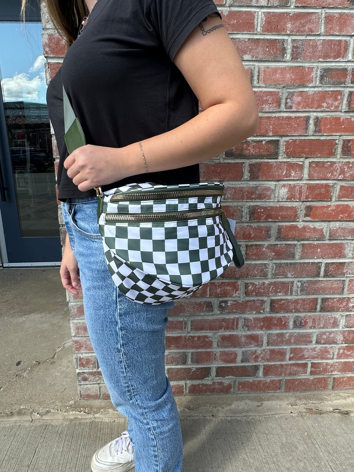 Large Green Checkered Crossbody Bag