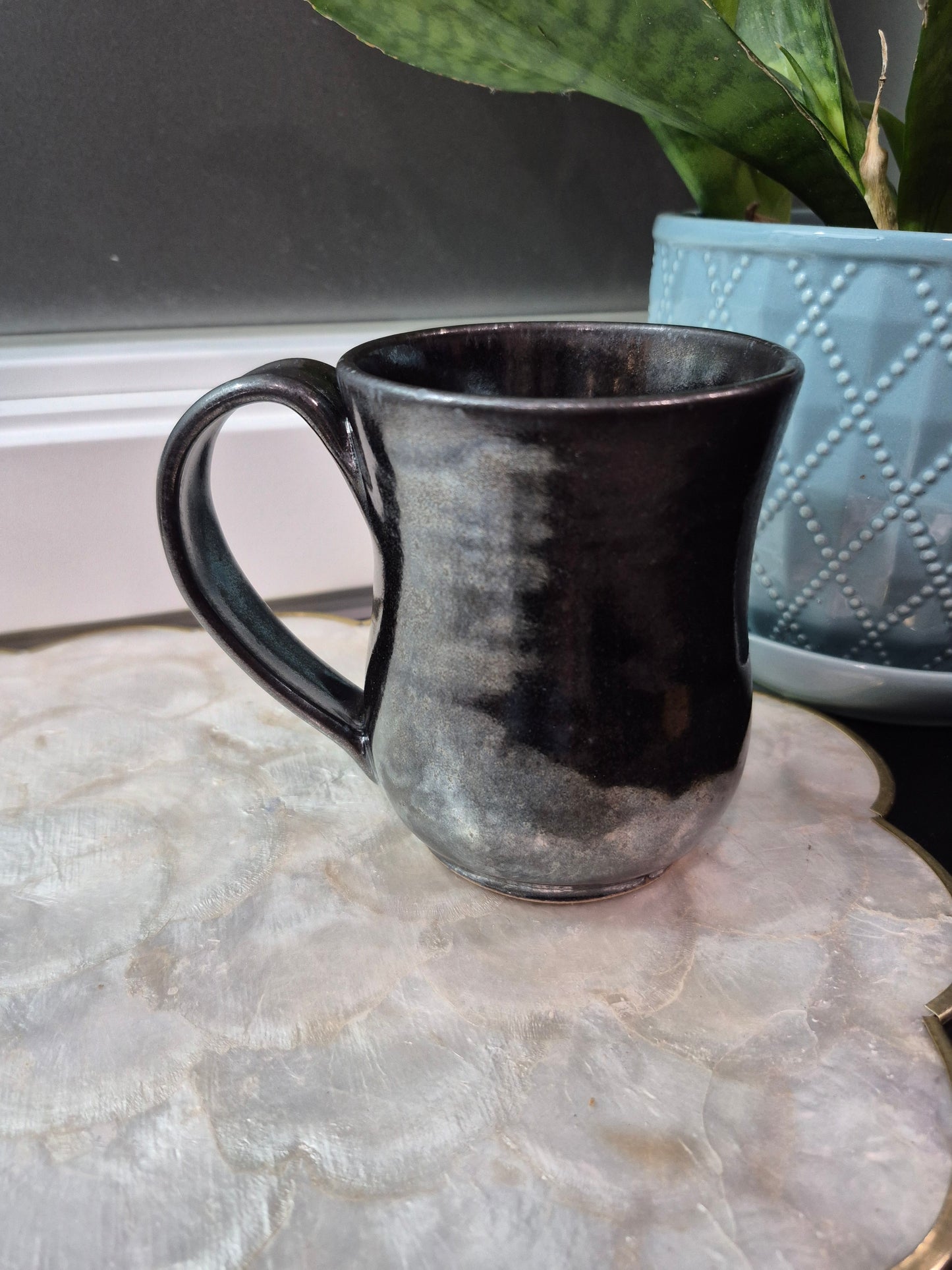 Metallic Silver Pottery Mug