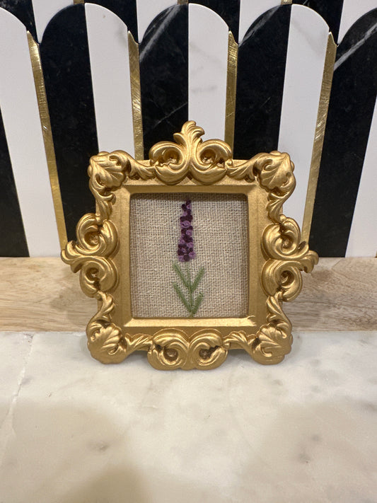 Needle and Fern - Embroidered Lavender Stem in Gold Frame
