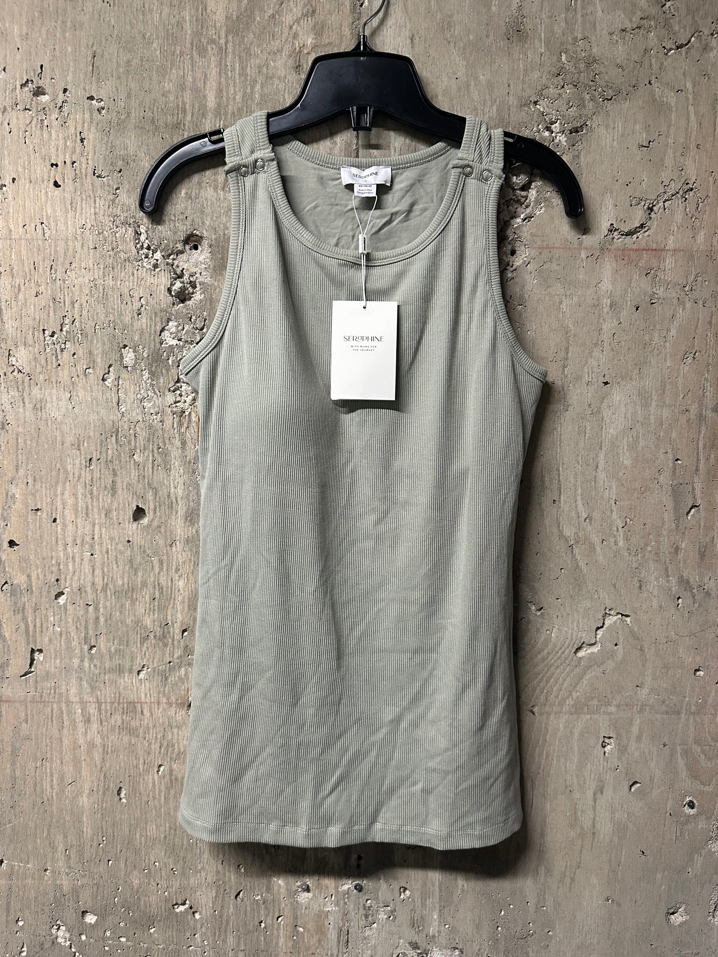 Seraphine Ribbed Built-In Bra Tank Top Sage Green Size S