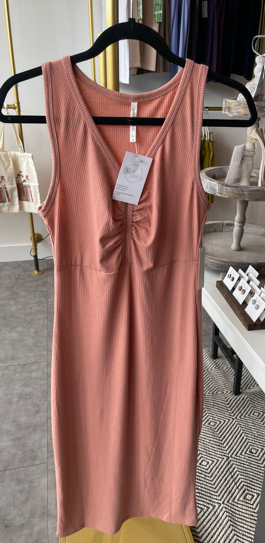 Ribbed Pink Midi Dress