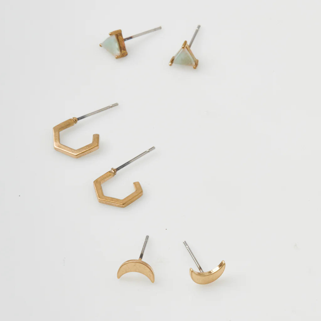 Ella Stud Trio - Gold + Labradorite