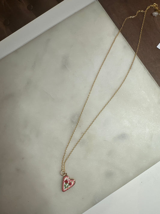 18” Pendant Necklace - Hearts with Roses