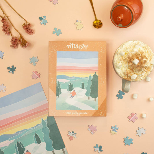 Villager Puzzles - Sunset Ski | 500-Piece Puzzle for Adults | Designed in Canada by Maude Gervais