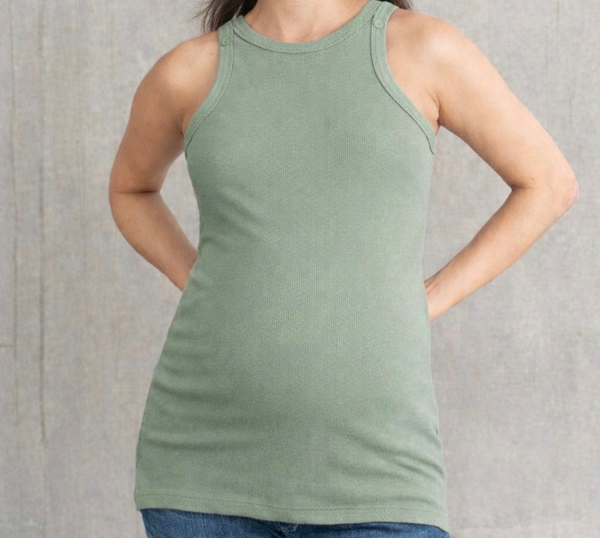 Seraphine Ribbed Built-In Bra Tank Top Sage Green Size S
