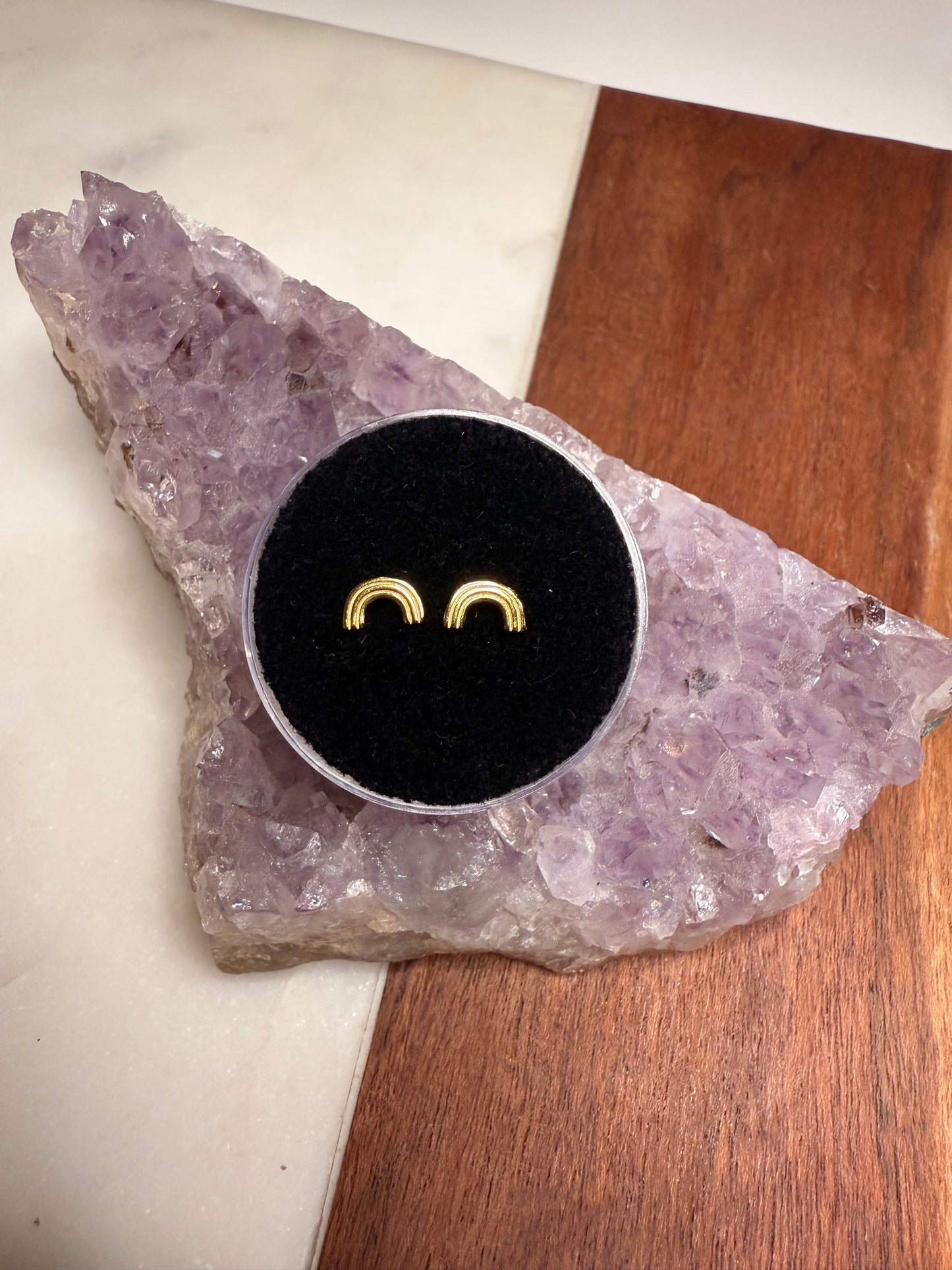 Mini Rainbow Studs Earring 14kt Gold Plated Sterling Silver .925 – Protective Coating