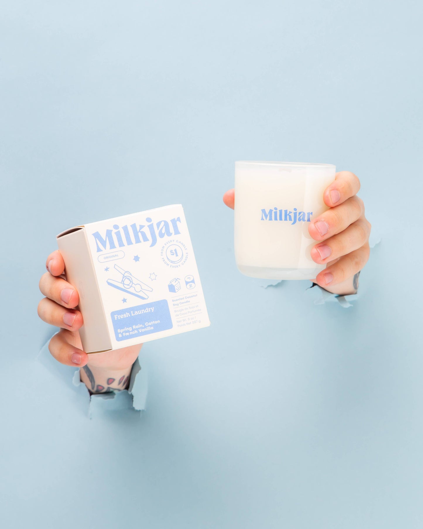 Milk Jar Candle Co. - Fresh Laundry - Rain, Cotton & Vanilla Coco Soy 8oz Candle
